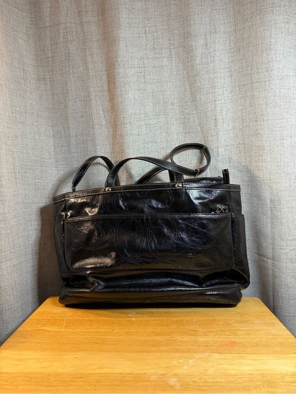 Coach Black Leather Embossed Tote with Hang Tag